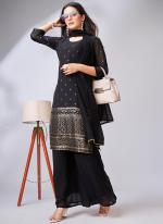 Faux Georgette Black Traditional Wear Sequence Work Readymade Palazzo Suit